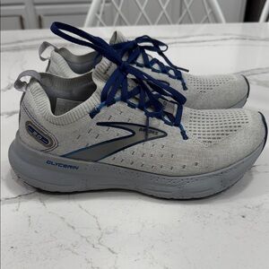 Brooks Men Glycerin Stealthfit 20 Oyster/Alloy/Blue Depths Running Shoes Size 7